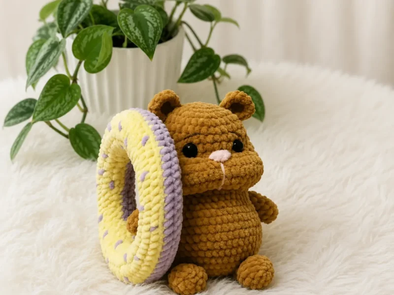 Amigurumi hamster with donut crochet pattern