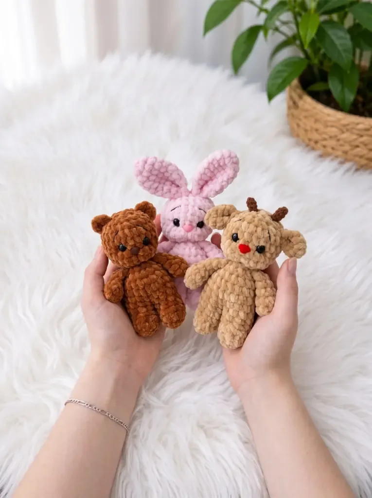 Little amigurumi bunny, bear, and deer trio — photo 3