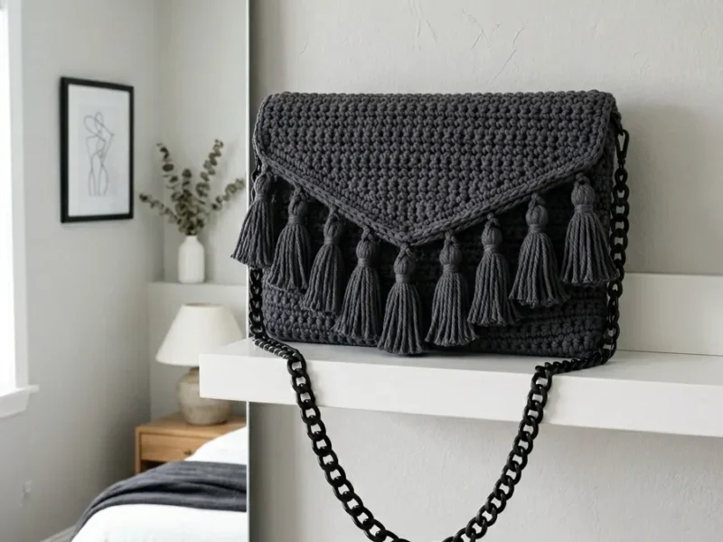 Crochet Envelope Crossbody Bag with Tassel Trim