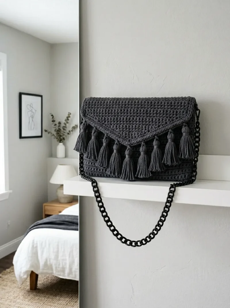 Crochet Envelope Crossbody Bag with Tassel Trim — photo 2