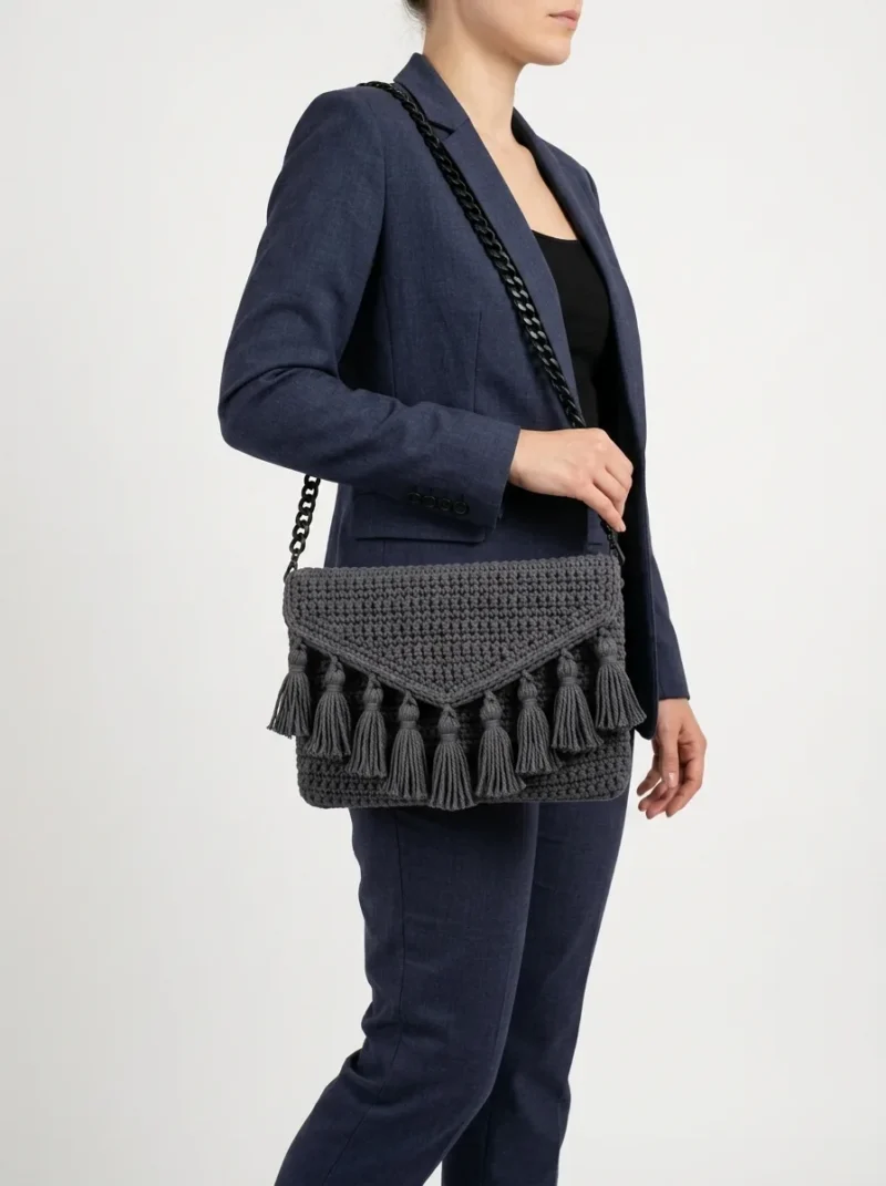 Crochet Envelope Crossbody Bag with Tassel Trim — photo 3