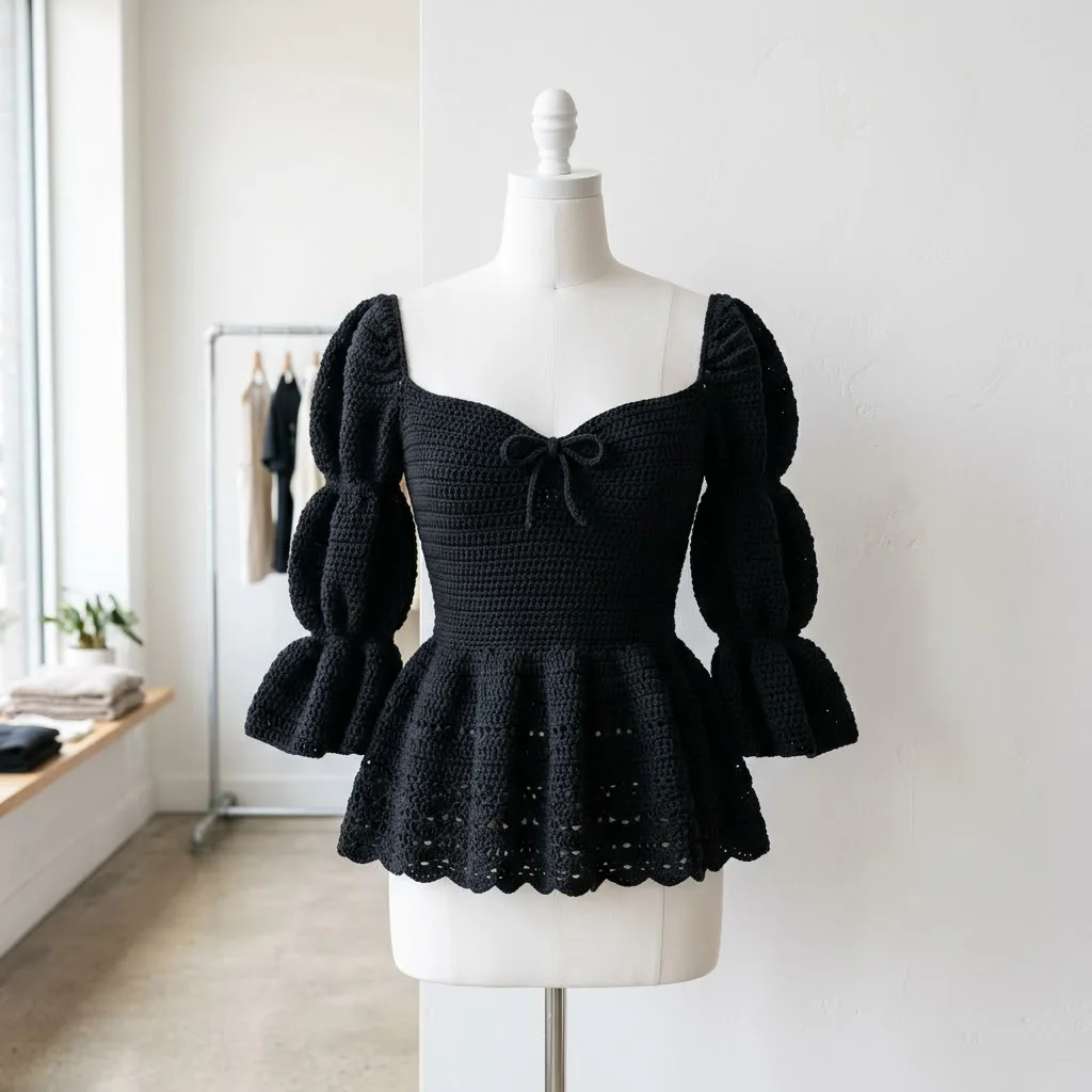 Classic black peplum crochet top pattern
