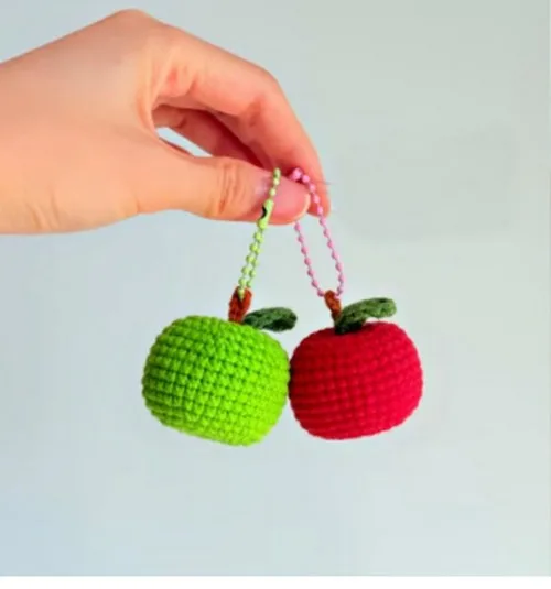 How to crochet a tiny apple keychain charm