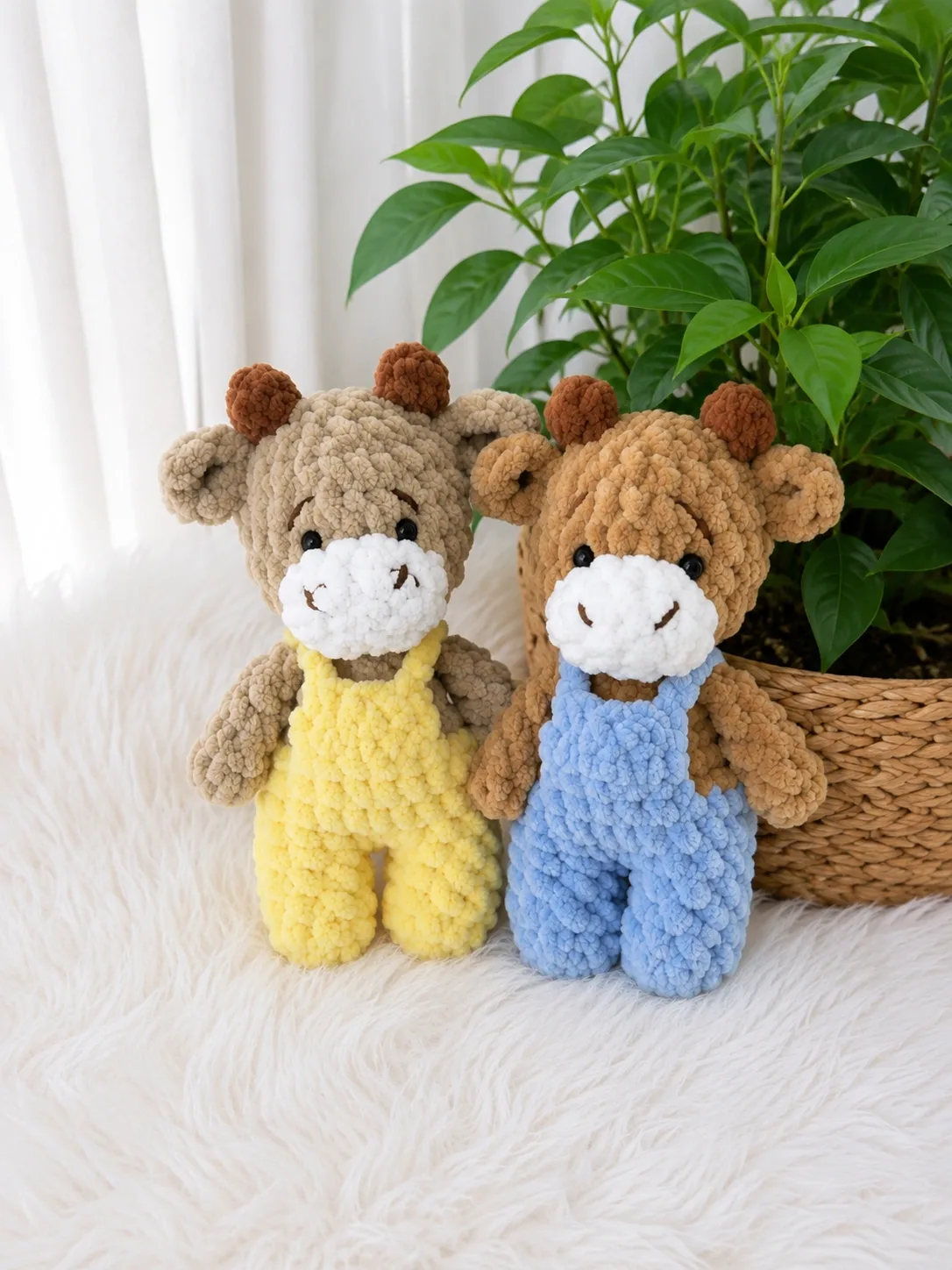 Crochet bull in overalls amigurumi pattern for beginners