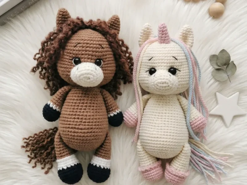 Crochet horse and unicorn amigurumi pattern for beginners