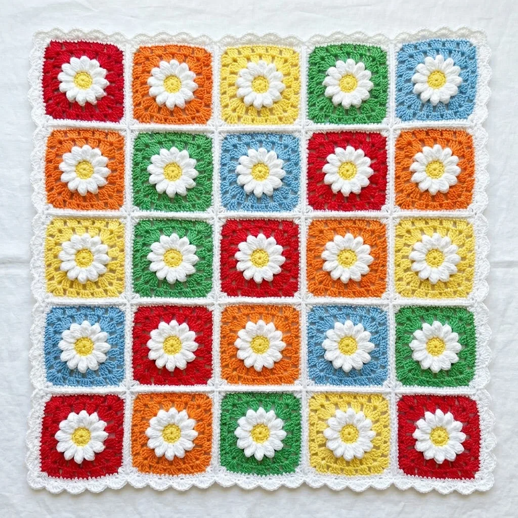 Daisy granny square blanket crochet pattern