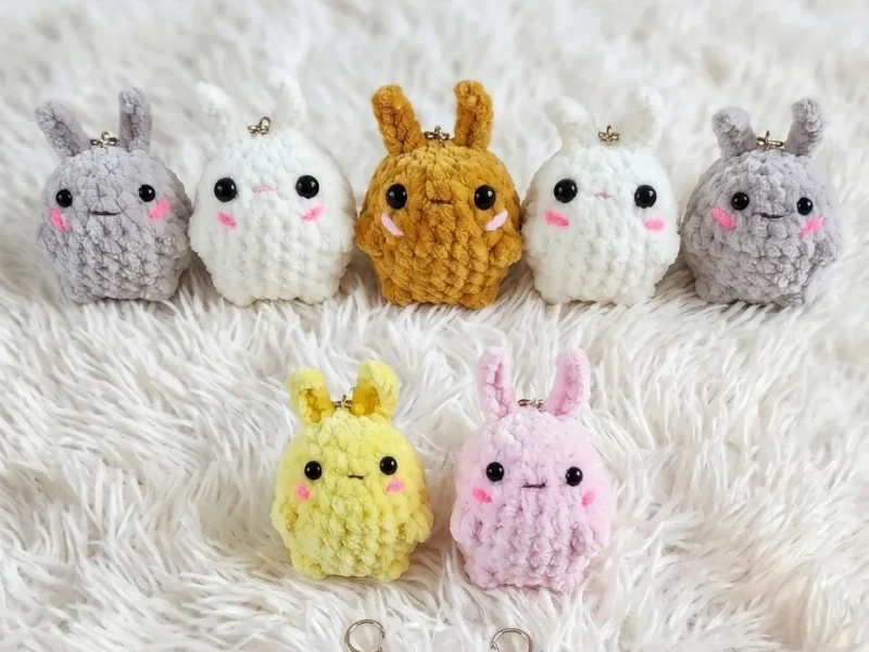 One-piece crochet bunny keychain amigurumi pattern