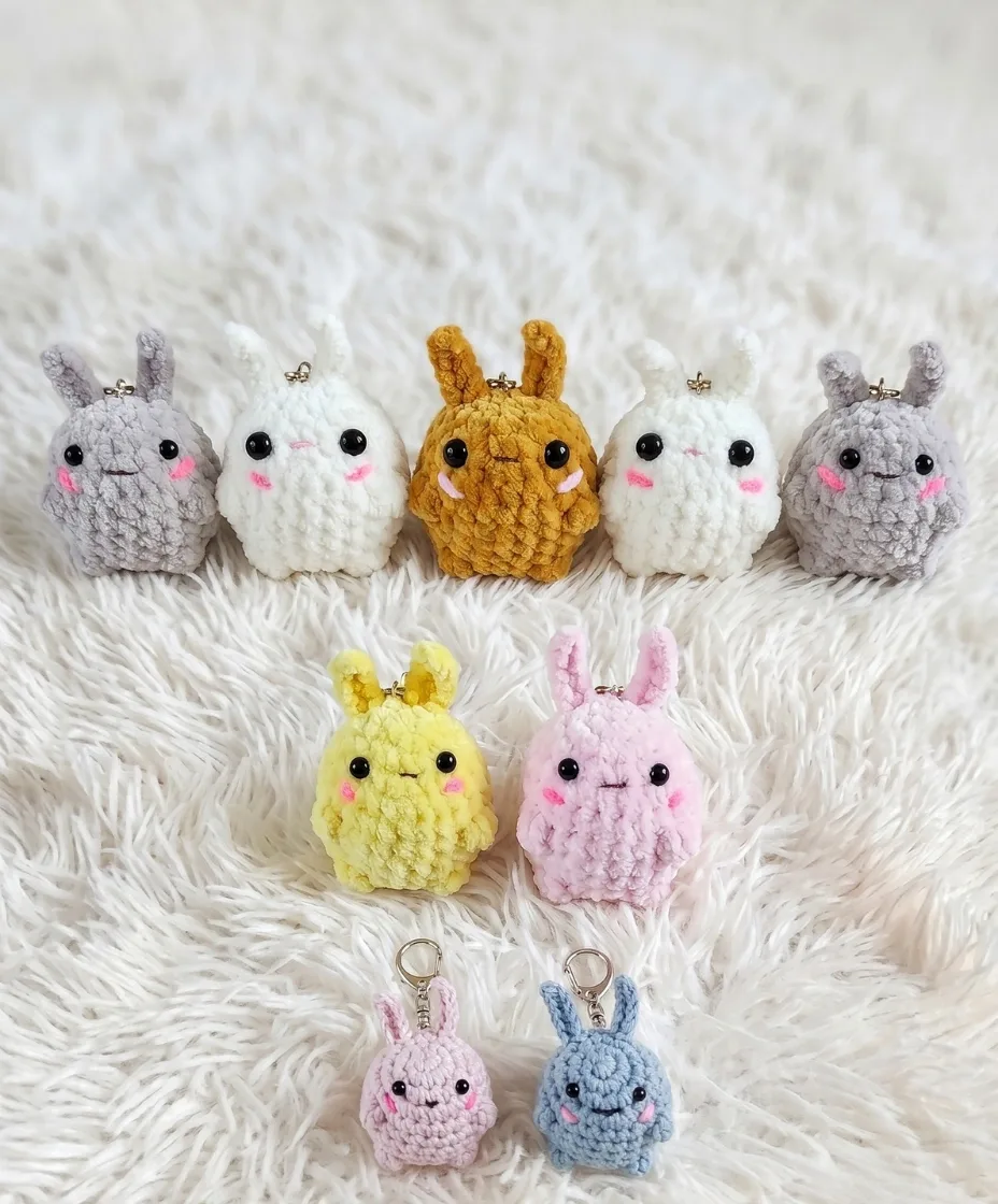 One-piece crochet bunny keychain amigurumi pattern
