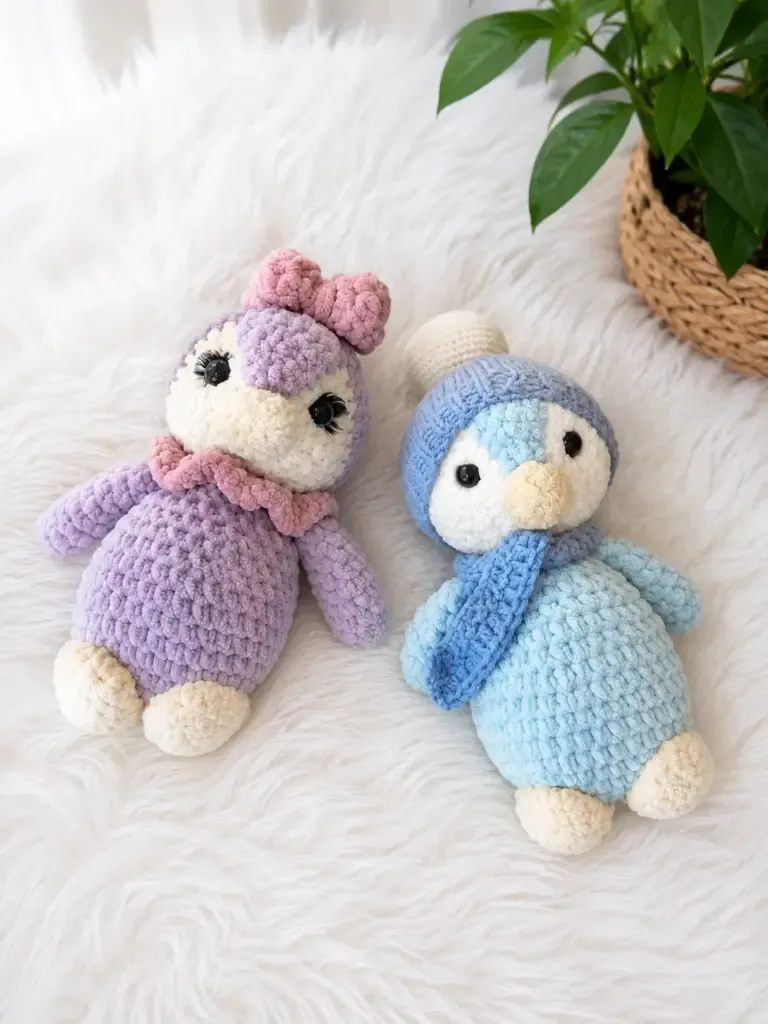 Plush penguin crochet pattern with round belly and bow — photo 3