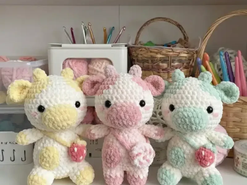 Strawberry cow amigurumi: a piece-built crochet pattern