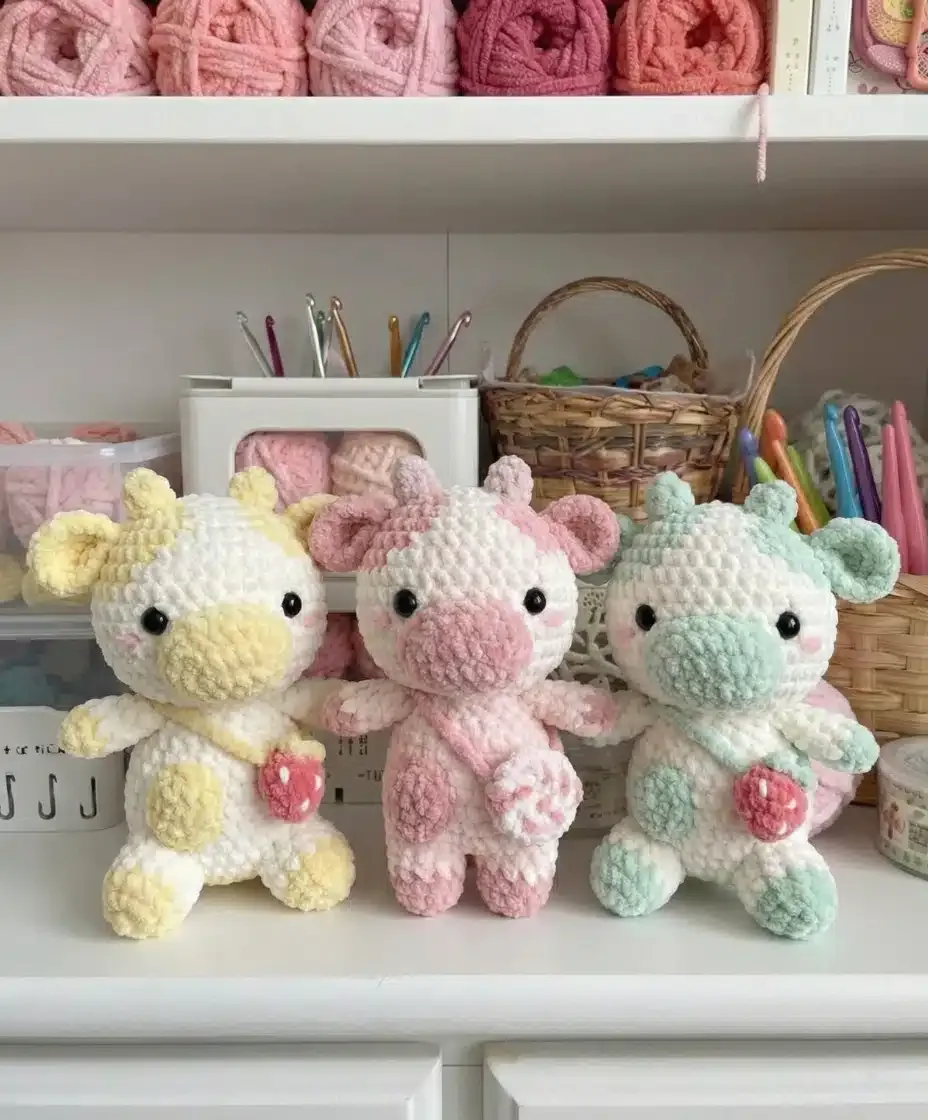 Strawberry cow amigurumi: a piece-built crochet pattern